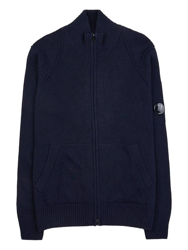 Lens Wappen Lambswool Zip-Up Cardigan Navy - CP COMPANY - BALAAN 2