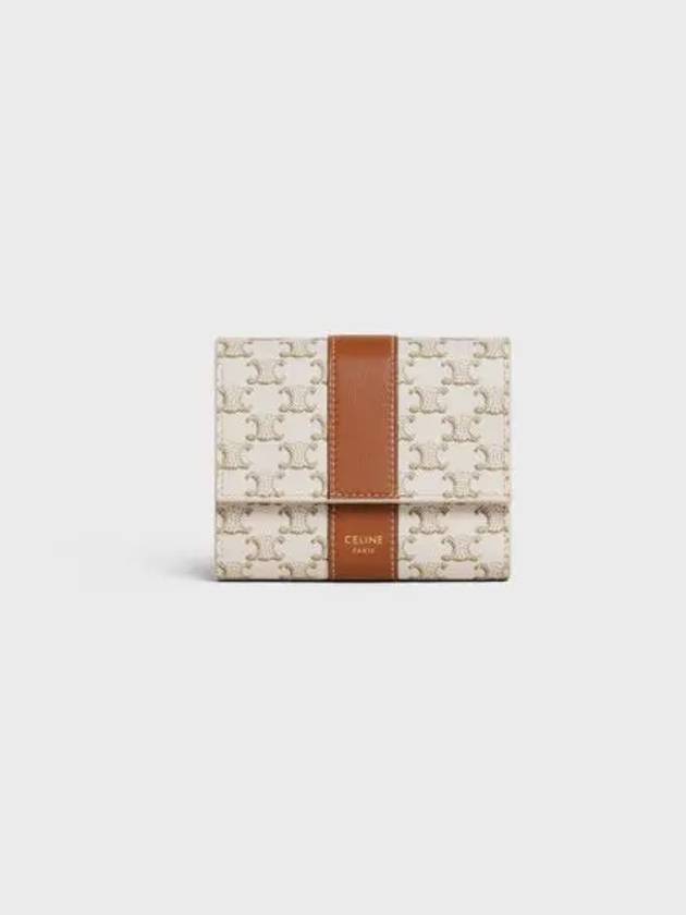 Triomphe Canvas Lambskin Trifold Small Half Wallet White Tan - CELINE - BALAAN 2