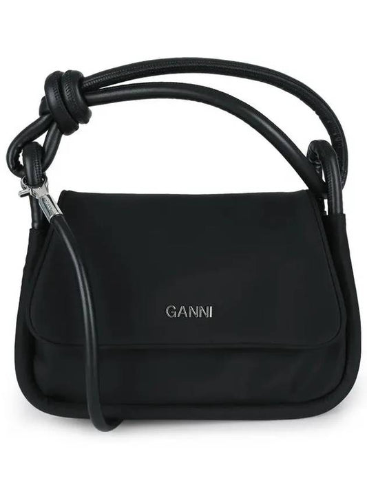 Women's KNOT Logo Gold Patch Flap Over Tote Bag Black - GANNI - BALAAN 2