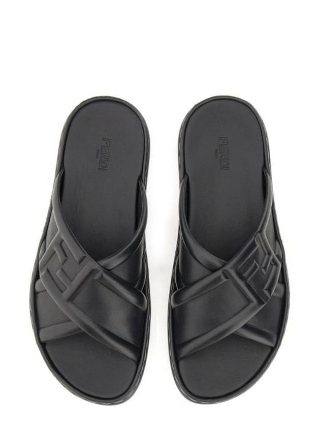 FF Logo Cross Slippers Black - FENDI - BALAAN 3