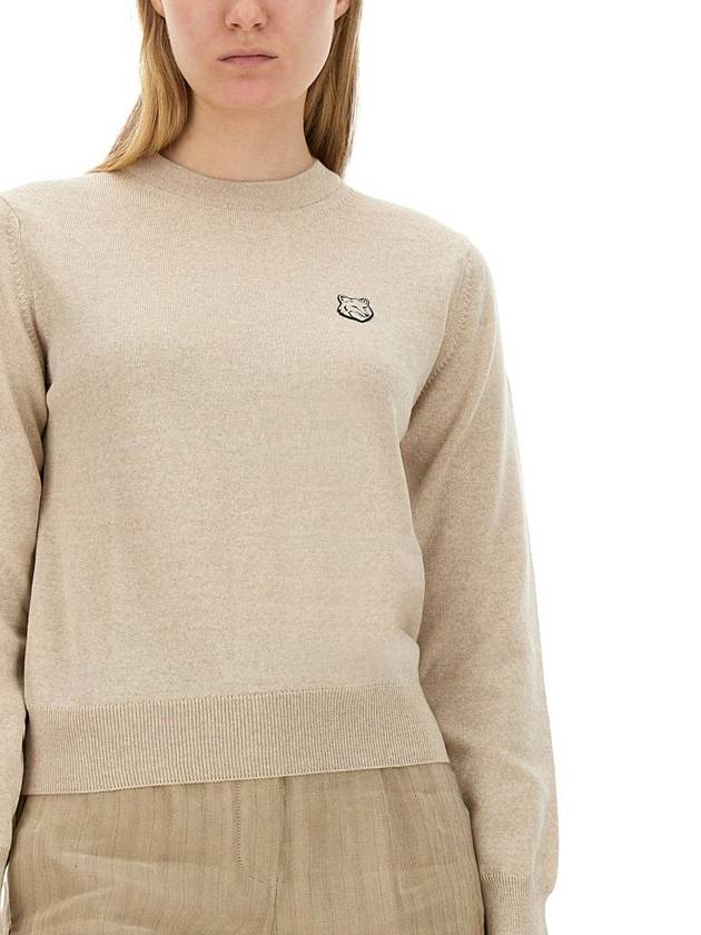 Bold Fox Head Wool Knit Top Light Beige Melange - MAISON KITSUNE - BALAAN 5