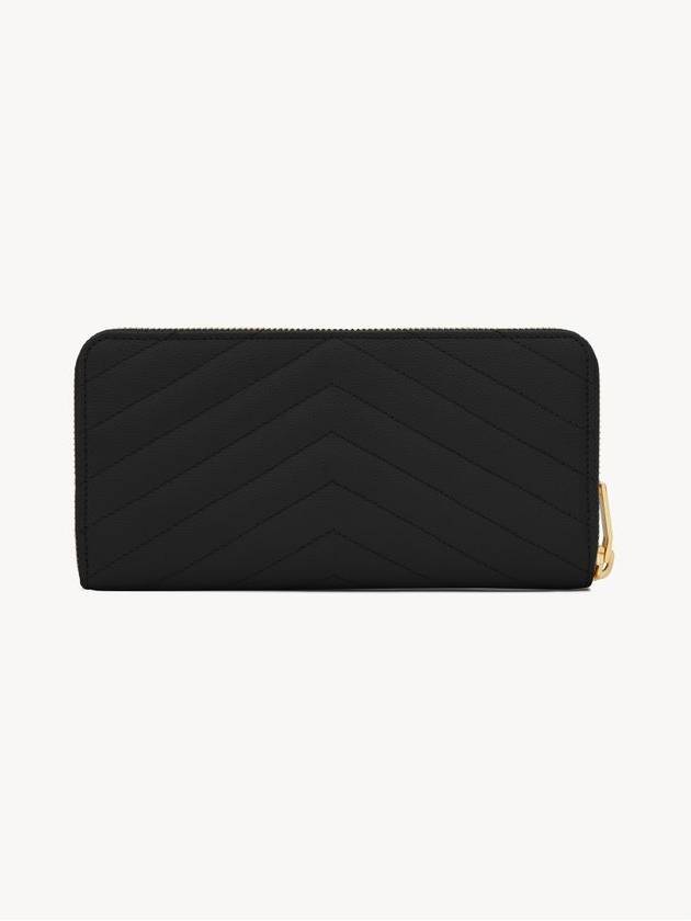 Matelasse Monogram Zipper Around Long Wallet Black - SAINT LAURENT - BALAAN 3