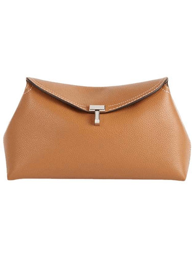 T-Lock Grained Leather Clutch Bag Tan - TOTEME - BALAAN 1