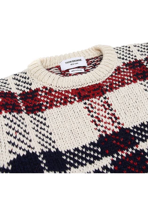 Tartan Check Jacquard Wool Mohair Knit Top Red Beige - THOM BROWNE - BALAAN 4