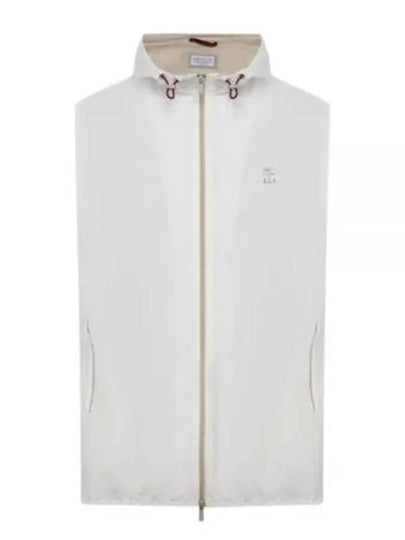 Drawstring Hooded Zipper Vest White - BRUNELLO CUCINELLI - BALAAN 2