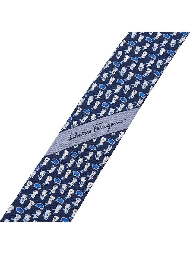 Rabbit Print Silk Tie Navy - SALVATORE FERRAGAMO - BALAAN 9