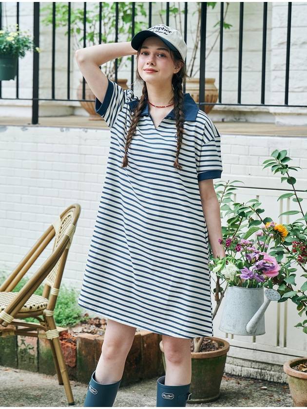 Stripe Collar Summer Short Dress Navy - METAPHER - BALAAN 3