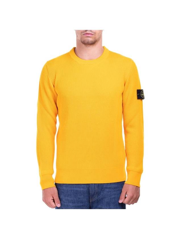 Wappen Patch Crew Neck Ribbed Wool Knit Top Yellow - STONE ISLAND - BALAAN 2