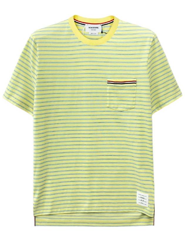 Striped Jersey Pocket Short Sleeve T-Shirt Green Yellow - THOM BROWNE - BALAAN 2