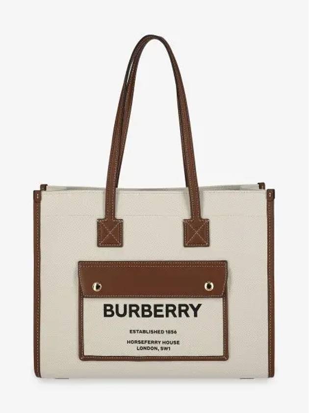 Freya Small Canvas Leather Tote Bag Natural Tan - BURBERRY - BALAAN 2