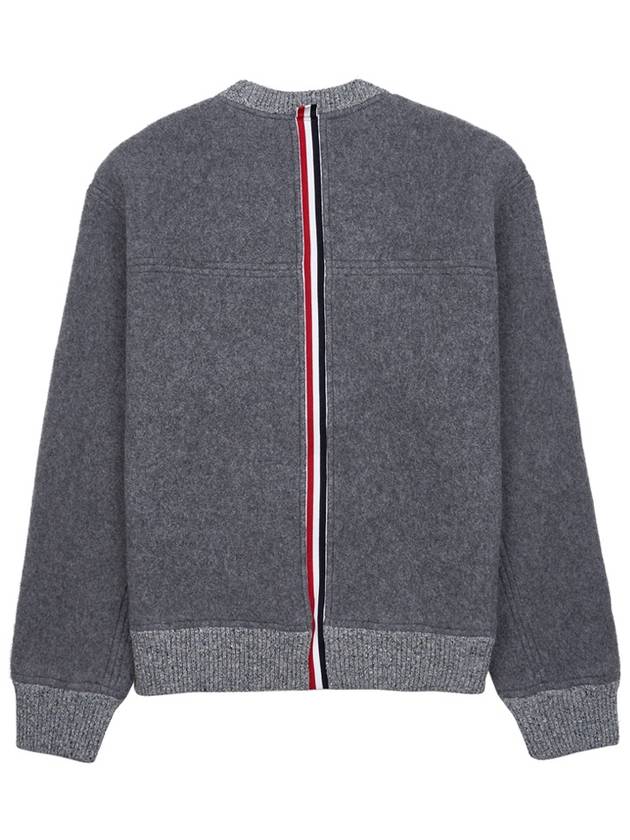 Logo Patch Striped Wool Fleece Crewneck Knit Top Grey - THOM BROWNE - BALAAN 4