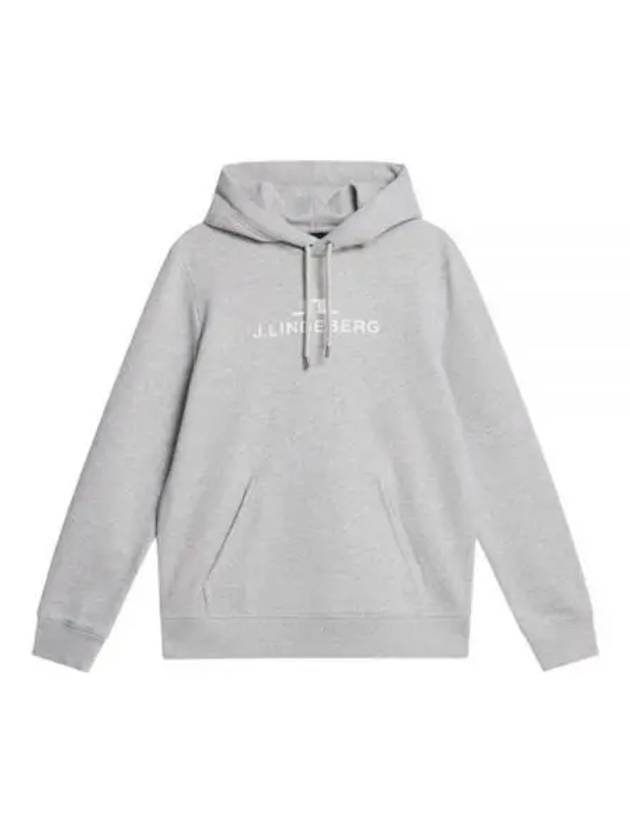 Alpha Logo Print Hoodie Light Grey Melange - J.LINDEBERG - BALAAN 1