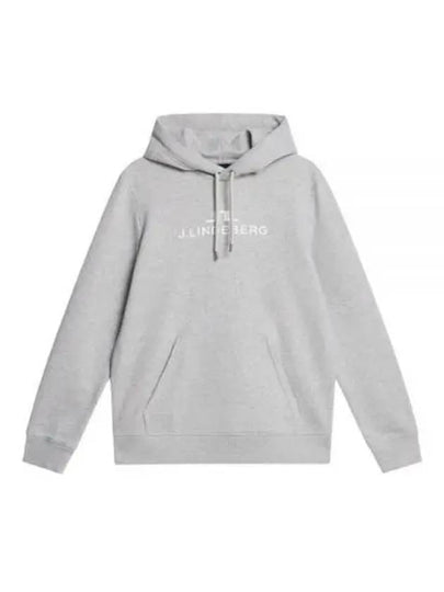 Alpha Logo Print Hoodie Light Grey Melange - J.LINDEBERG - BALAAN 2