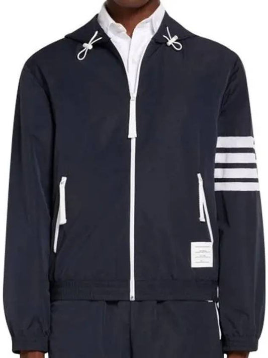 Men's Diagonal Ripstop Mesh Hooded Jacket Navy - THOM BROWNE - BALAAN 2