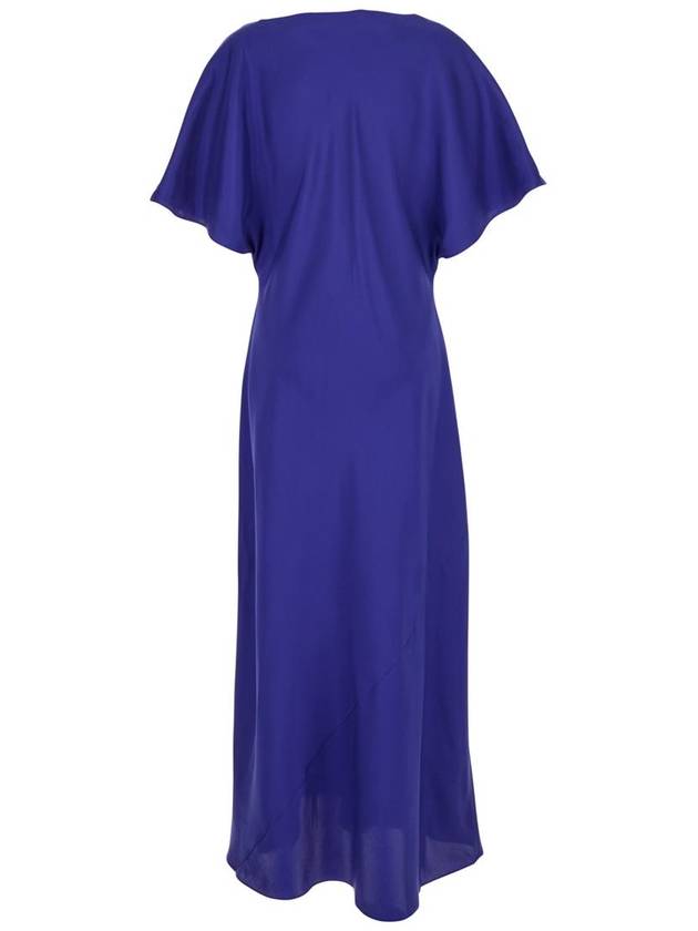 Blue Long Dress With Drapped High Neck And Short Wide Sleeves In Silk Woman - ROHE - BALAAN 2