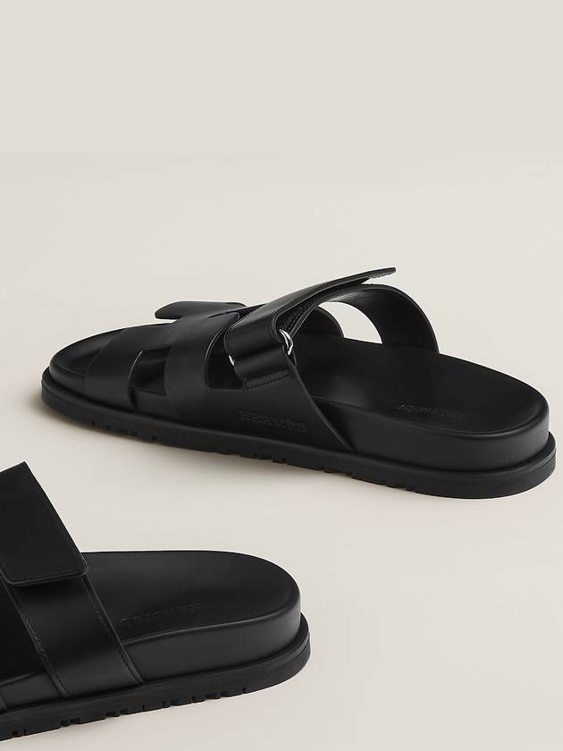 Hermes Chypre H Logo Calfskin Sandals Black - HERMES - BALAAN 6