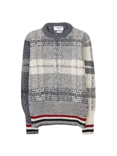 Tartan Check Jacquard Wool Mohair Knit Top Grey - THOM BROWNE - BALAAN 2