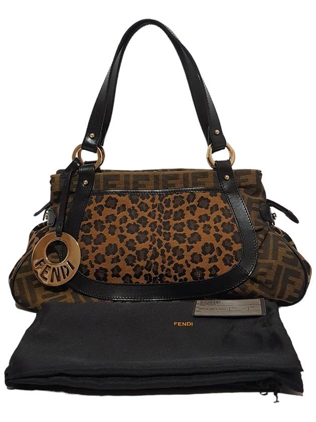 Women s 8BR628 Zuka Leopard Fabric Gold Logo Decorated Shoulder Bag - FENDI - BALAAN 8