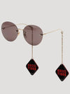 Eyewear Rimless Interlocking G Pendant Chain Round Metal Sunglasses Brown - GUCCI - BALAAN 2