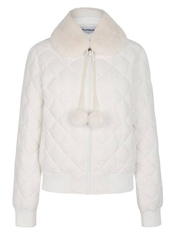 QUILTED STADIUM DUCK DOWN JACKET WFUR COLLARIvory - PLAYBOO - BALAAN 1