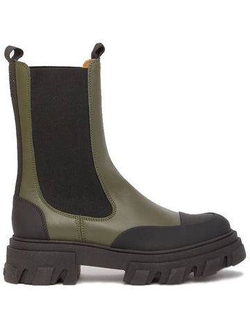 Leather Mid Chelsea Boots Khaki - GANNI - BALAAN 1