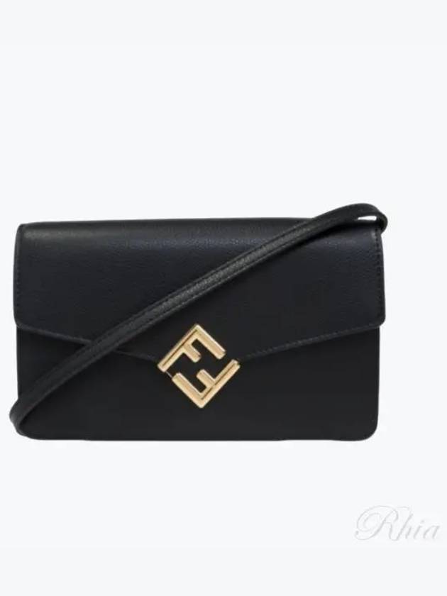 FF Logo Chain Diamond Leather Cross Bag Black - FENDI - BALAAN 2