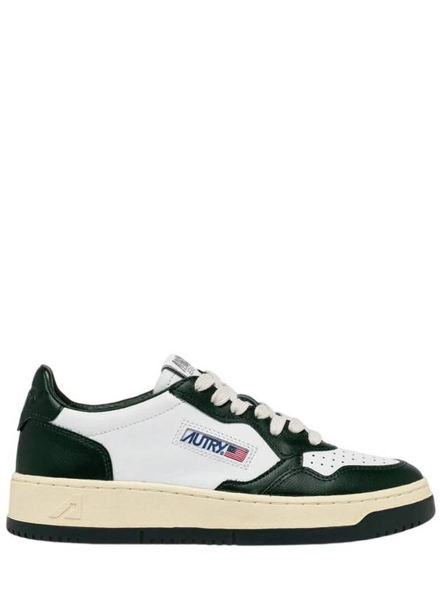 Autry Medalist Low Two-Tone Sneakers In White And Mountain Green Leather - AUTRY - BALAAN 1