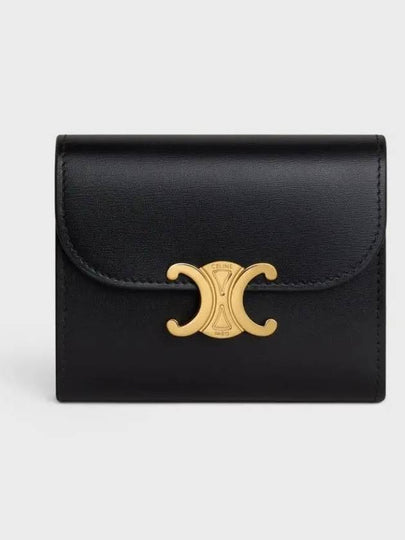 Triomphe Small Shiny Calfskin Half Wallet Black - CELINE - BALAAN 2