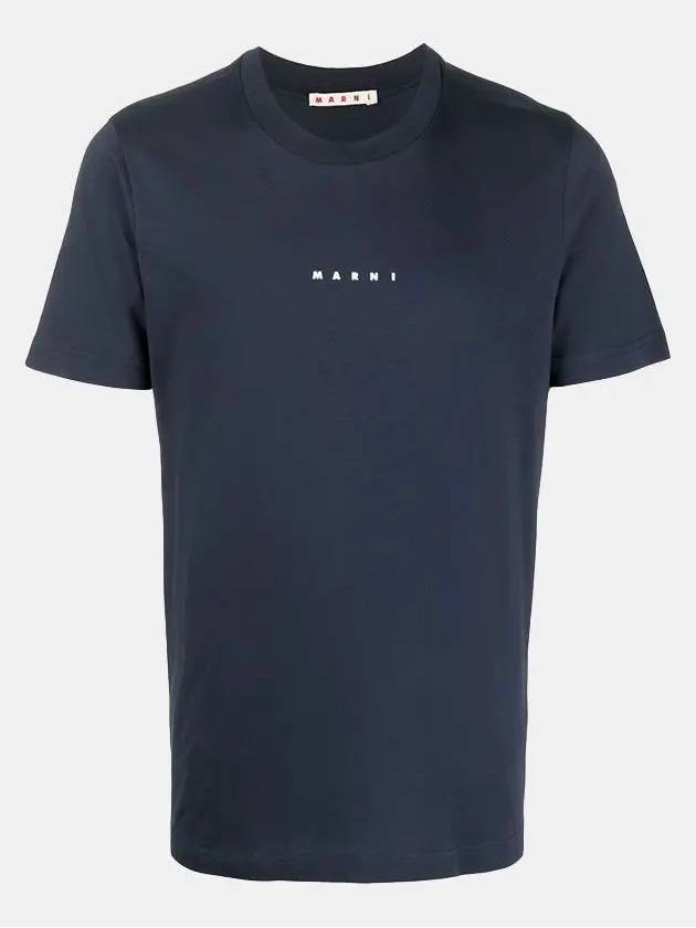 Classic Logo Print Cotton Short Sleeve T-Shirt Navy - MARNI - BALAAN 4