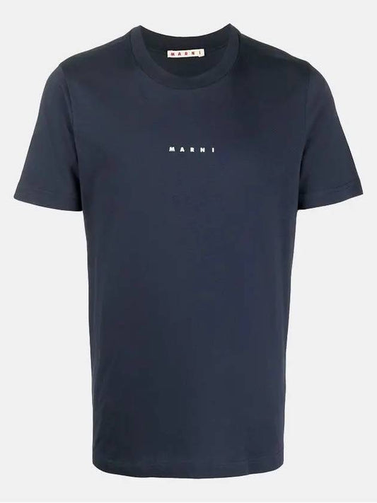 Classic Logo Print Cotton Short Sleeve T-Shirt Navy - MARNI - BALAAN 2