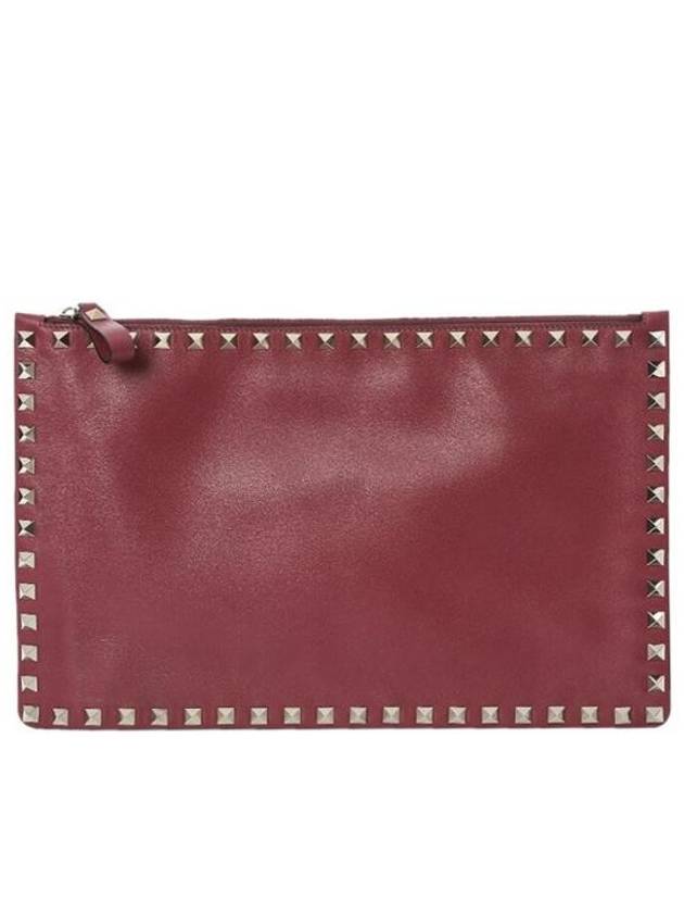 Rockstud Leather Clutch Bag Burgundy - VALENTINO - BALAAN 1