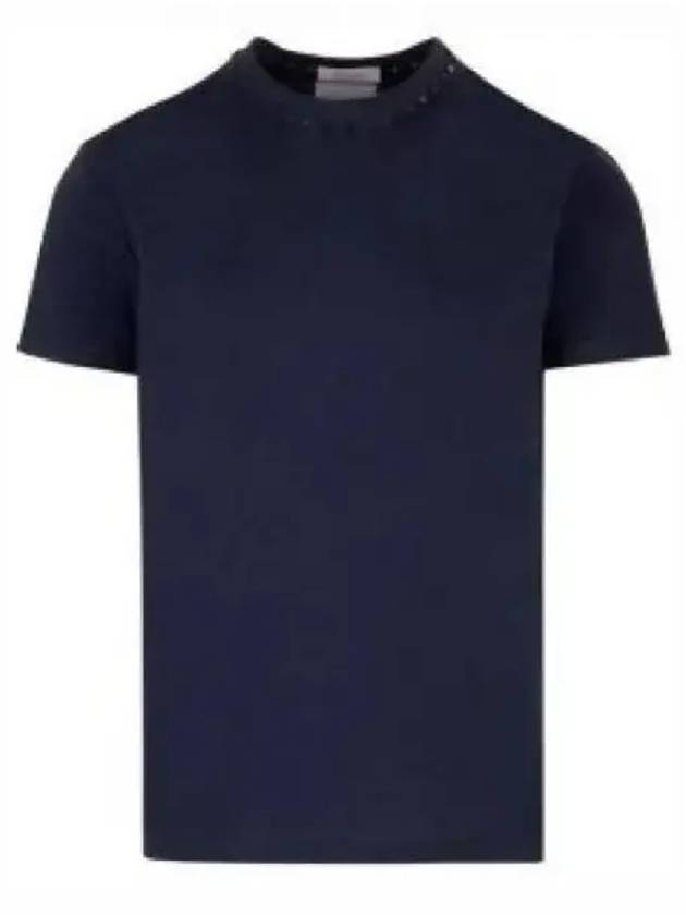 Neck Rockstud Short Sleeve T Shirt Navy 4V3MG08X959598 - VALENTINO - BALAAN 1