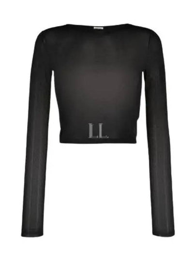 Women's Cropped Long Sleeve T-Shirt Black - SAINT LAURENT - BALAAN 2