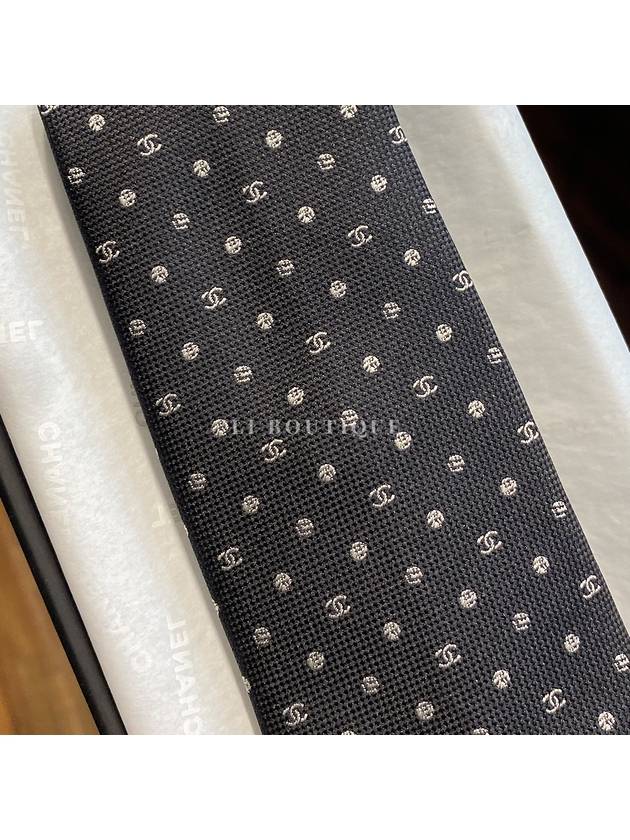 CC flower dot logo silk tie black - CHANEL - BALAAN 6