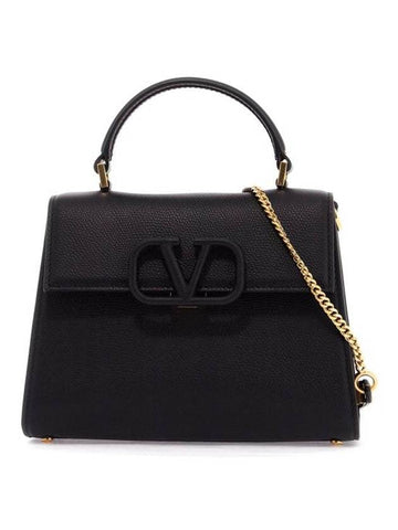 V Sling Small Leather Tote Bag Black - VALENTINO - BALAAN 1