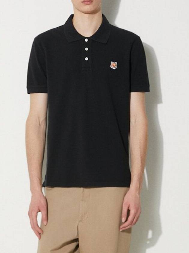 Fox Head Patch Cotton Polo Shirt Black - MAISON KITSUNE - BALAAN 2