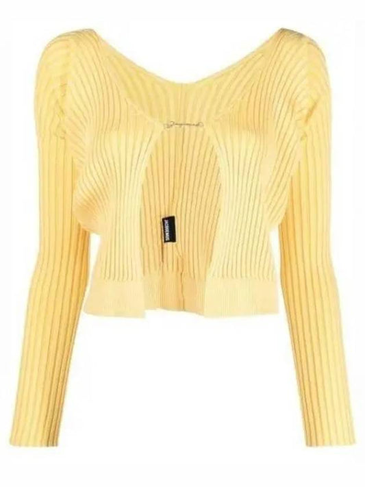 La Maille Pralu Longue Micro Charm Logo Cardigan Light Yellow - JACQUEMUS - BALAAN 2