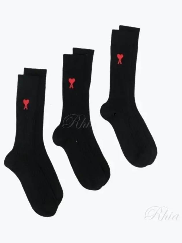 Heart Logo Socks 3 Packs Set Black - AMI - BALAAN 2