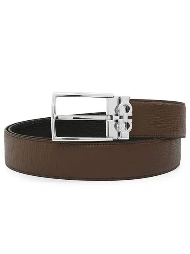 Gancini Reversible Adjustable Leather Belt Brown - SALVATORE FERRAGAMO - BALAAN 3