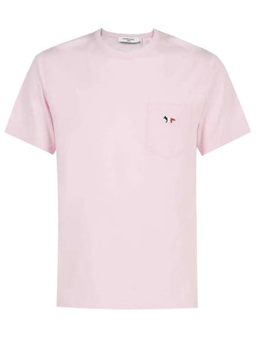 Tricolor Fox Patch Classic Pocket Short Sleeve T-Shirt Light Pink - MAISON KITSUNE - BALAAN 1