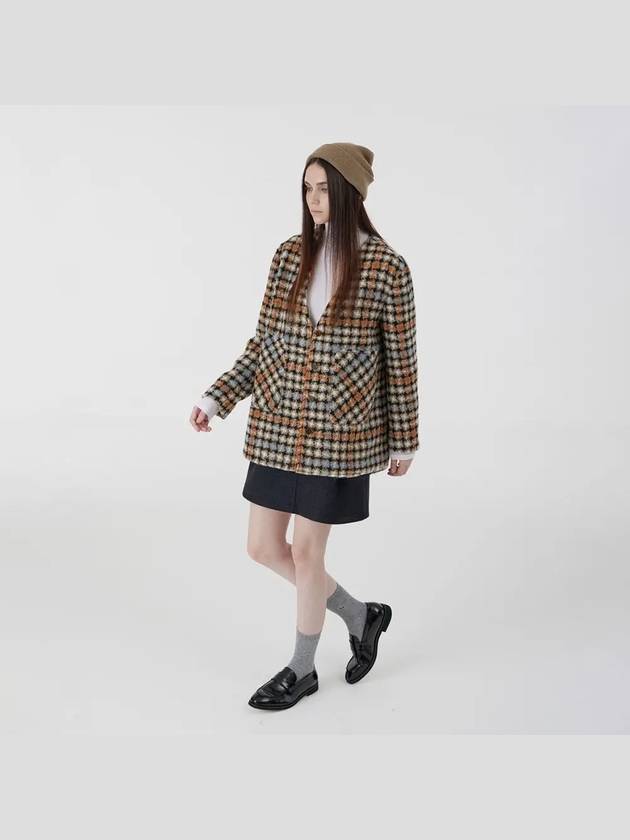 soft wool check V-neck outer brown - VOYONN - BALAAN 4