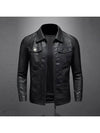 Black zip-up collar neck slim eco-leather jacket LJP122 - IKALOOOK - BALAAN 1