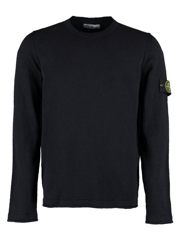 Logo Patch Crew Neck Cotton Nylon Knit Top Black - STONE ISLAND - BALAAN 2