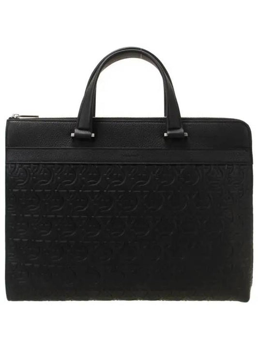 Gancini Business Leather Briefcase Black - SALVATORE FERRAGAMO - BALAAN 2