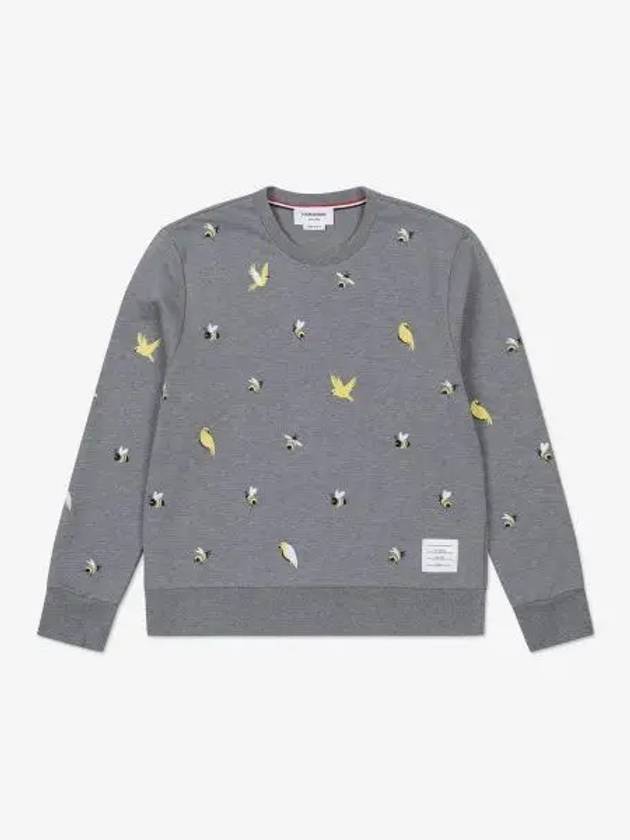 Embroidered Crew Neck Cotton Sweatshirt Grey - THOM BROWNE - BALAAN 2