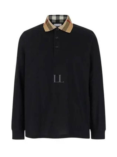 Check Collar Long Sleeve Polo Shirt Black - BURBERRY - BALAAN 2