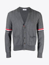 RWB V-neck Striped Virgin Wool Cardigan Grey - THOM BROWNE - BALAAN 2