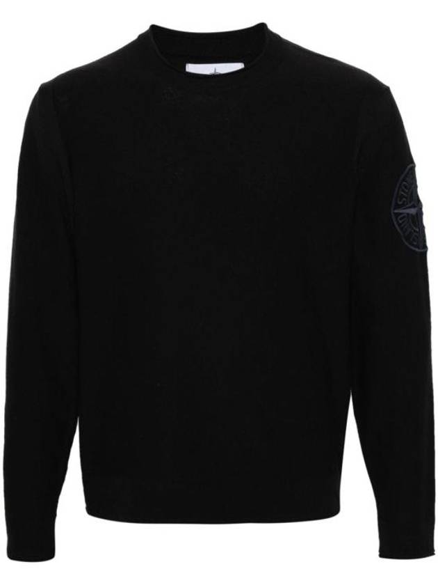 Compass Embroidered Crew Neck Organic Cotton Knit Top Navy - STONE ISLAND - BALAAN 3