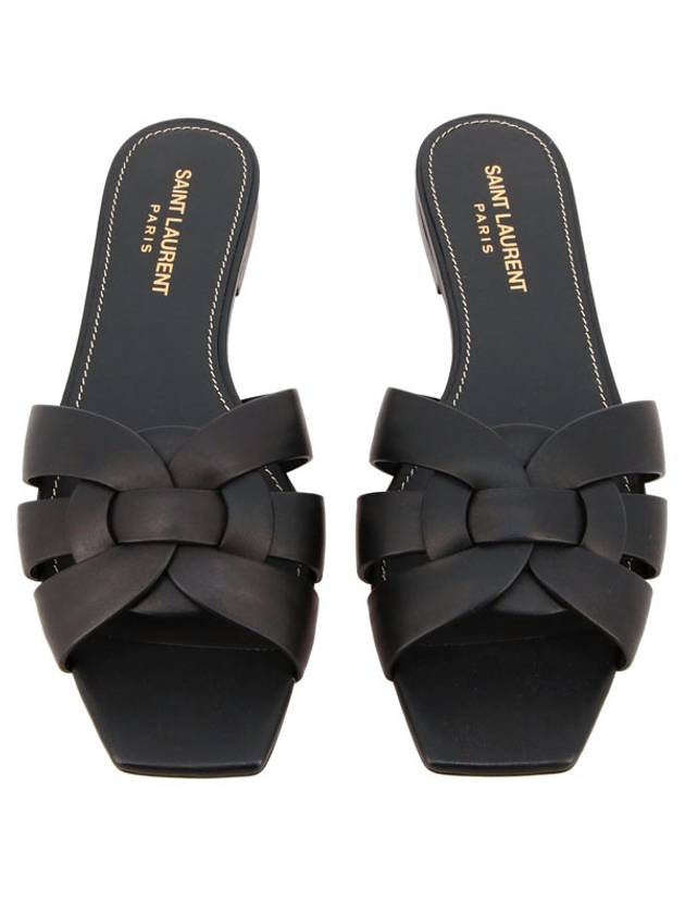 Tribute Smooth Leather Flat Mules Black - SAINT LAURENT - BALAAN 4