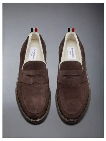 Shearling Lining Suede Penny Loafers Brown - THOM BROWNE - BALAAN 2